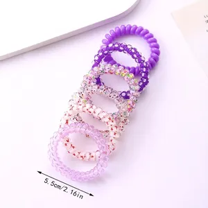 Colorful 5.5cm spiral telephone wire hair ties with floral patterns and star prints