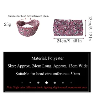 Purple daisy print elastic yoga headband made of breathable polyester with stylish knot design
