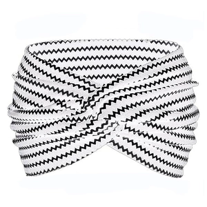 Bandeau élastique bohème à motif de vagues noir et blanc avec détail de nœud croisé