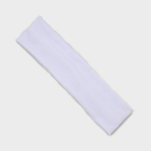 Close-up of white elastic sports headband with soft knitted texture for fitness