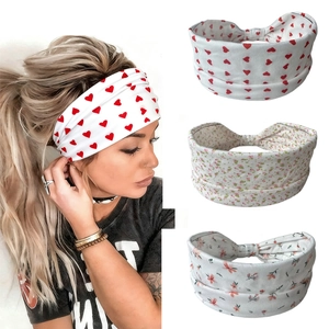 Bandeau de Sport Élastique pour Femmes en Polyester Imprimé Cœur Floral Antidérapant Yoga Fitness Absorbant la Sueur Accessoires Cheveux