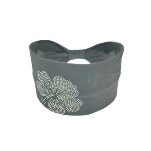 Elastic black headband for women with sparkling rhinestone clover pattern for daily wear