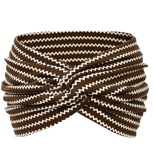 Bandeau élastique bohème avec motif tricoté ondulé marron et blanc pour le sport