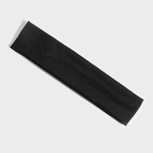 Close-up of black elastic sports headband with premium high-stretch knitted texture