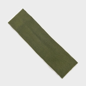 Close-up of army green ribbed knit fabric texture on an elastic sports headband