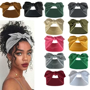 Elastic wide headband with bow knot for women, available in 12 solid colors for yoga sports