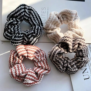 Knitted Striped Scrunchie Large Elastic Hair Band Vintage Herringbone Pattern Daily Commute Hair Tie Women Accessory