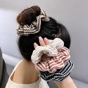 Chic knitted striped scrunchies set in four colors for stylish women hair styling