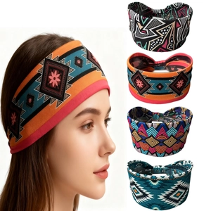 Bandeau Élastique Noué Bohème Pour Femmes Polyester Imprimé Ethnique Bandeau De Sudation Yoga Accessoires De Coiffure