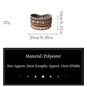 Bohemian geometric sports headband for yoga, made of sweat-absorbent elastic polyester