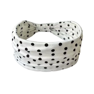 Bandeau élastique blanc à pois noirs pour le sport le yoga et la coiffure de fitness