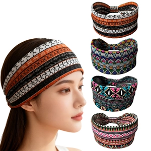 Bohemian Ethnic Printed Elastic Hair Band For Women Sport Sweat Absorbent Headband Wide Turban Yoga Hair Accessories
