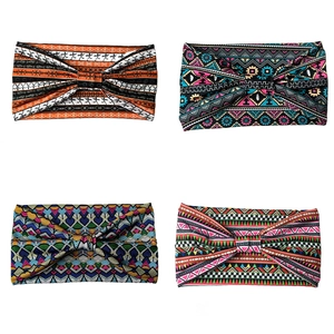 Set of four Bohemian print elastic headbands with ethnic patterns for women