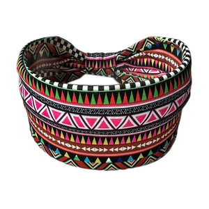 Bohemian geometric print wide headband with colorful ethnic patterns for sports and yoga