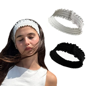 French Vintage Pleated Wide Headband Elastic Polyester Ruffle Edge Sweat Absorbing Yoga Headwrap For Women Hair Jewelry