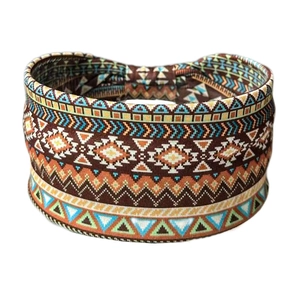 Bohemian elastic yoga headband with ethnic geometric pattern and moisture-wicking fabric