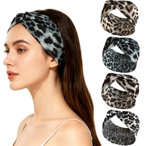 Leopard Muster Knoten Stirnband Für Damen Polyester Breit Kreuz Elastisch Yoga Sport Haarband Schweißabsorbierend Kopfschmuck
