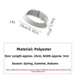 White pleated elastic headband product dimensions and material detail view for women