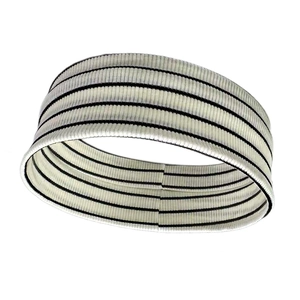 Close-up detail of the elastic ribbed texture on the black and white striped sports headband