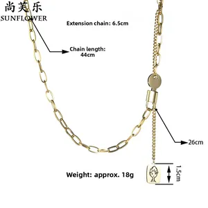 Gold hip-hop tassel necklace details with 44cm chain length and square tag pendant