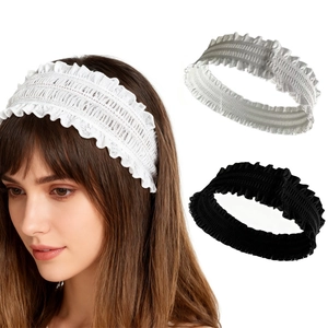 French vintage pleated wide elastic headband in white, grey, and black colors