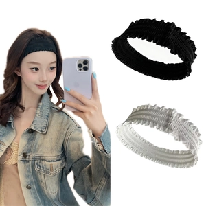 French vintage pleated wide elastic headband in black and white for sports or yoga