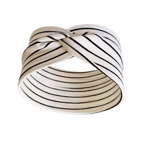 Elastic knitted striped headband for yoga and sports featuring a front twisted knot design