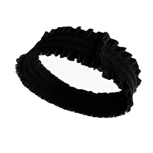 French vintage black pleated elastic wide headband for sports yoga and skincare