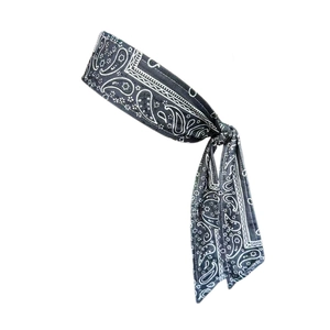 Detail of grey paisley print fitness headband with twisted knot design for yoga sports
