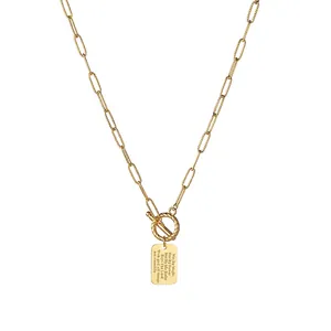 Collana in Acciaio Inossidabile con Piastra Quadrata Geometrica Hip Hop Personalizzata per Donna Pendente con Fibbia OT