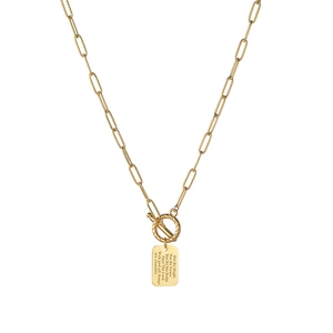 Collana con pendente rettangolare hip hop e chiusura OT in acciaio inossidabile dorato