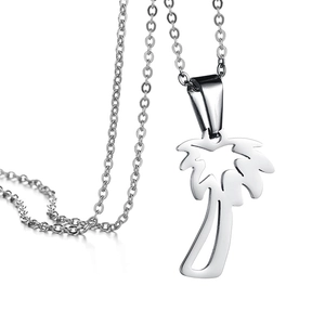 Minimalist silver stainless steel necklace with a hollow palm tree pendant for women