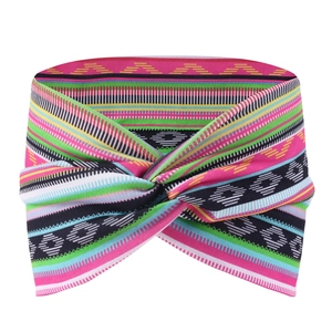 Detail of bohemian striped headband showing high-elasticity knit fabric and twist knot