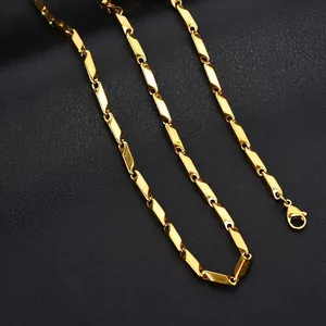 Polished gold stainless steel bamboo chain necklace with lobster clasp for men and women