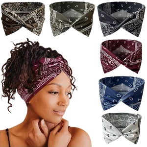 Bohemian paisley printed elastic cross headbands for women yoga in six assorted colors