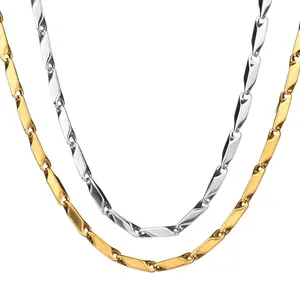 Stainless Steel Column Chain Necklace Minimalist Bamboo Joint Geometric Link Chain For Men Women Sporty Fashion Jewelry