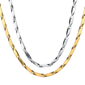 Polished stainless steel bamboo chain necklace in gold and silver finishes for unisex style