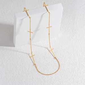 Elegante vergoldete Edelstahlhalskette mit minimalistischen Kreuzanhängern für Damen