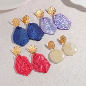 Colorful irregular acrylic geometric earring set for women with golden textured metal studs