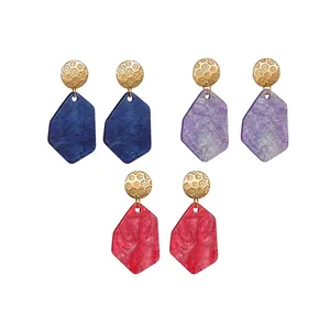 Vintage Irregular Geometric Acrylic Dangle Earrings Alloy Sunflower Relief Marble Texture Resin Drop Earrings Fashion Party Jewelry