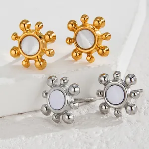 Boucles d'oreilles tournesol minimalistes en acier inoxydable doré et argenté avec nacre