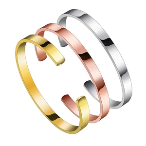 Minimalist C-shaped open cuff bracelets in gold, rose gold and silver polished steel