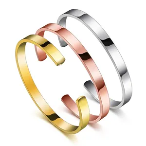 Minimalist Stainless Steel Open Cuff Bracelet For Women High Polished C Shape Bangle Gold Silver Rose Gold Fashion Jewelry Hand Decor