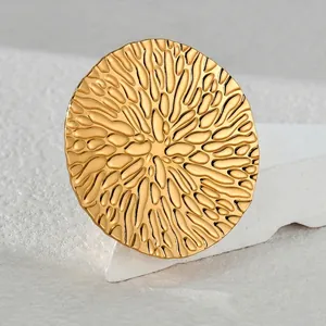 Exaggerated vintage stainless steel open ring with fluid ripple texture in gold finish