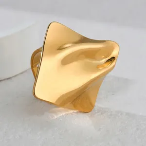 Minimalist gold irregular geometric ruffled ring with modern polished wave surface
