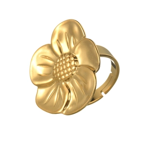 Minimalist matte gold flower open ring with irregular petals and brushed texture finish