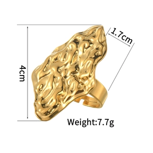 Macro detail of 18K gold plated irregular lava texture ring with size measurements