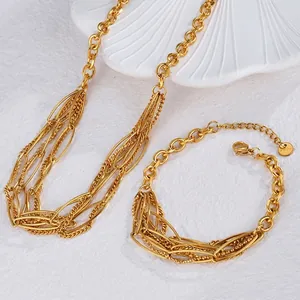 Ensemble bijoux avec collier et bracelet en chaîne irrégulière dorée en acier inoxydable