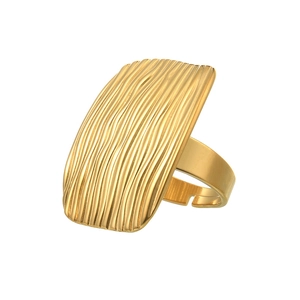 Vintage irregular gold striped ring with adjustable band and textured rectangular surface