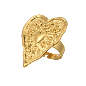French vintage gold heart ring with hammered texture and adjustable open band design